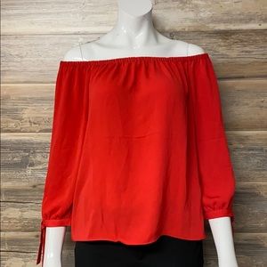 J.Crew Off the Shoulder 3/4 Sleeve Top in Red